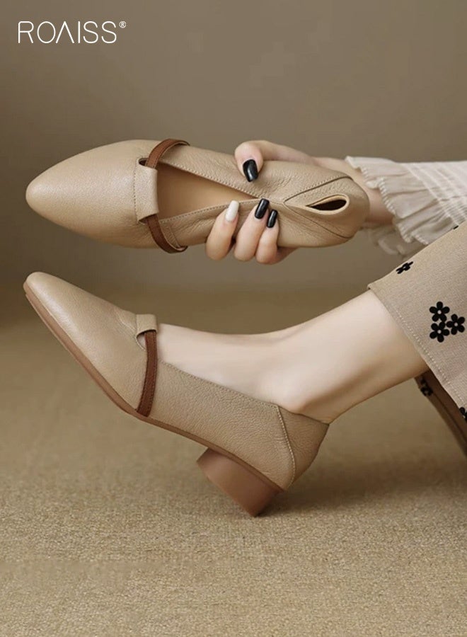 رويس حذاء عمل نسائي مسطح، حذاء عملي متعدد الاستخدامات بتصميم أنيق ومقدمة مدببة لراحة تدوم طوال اليوم، مصنوع من مواد تسمح بالتهوية، مقاوم للتآكل، بكعب منخفض، تصميم منخفض، مناسب للتنقل اليومي إلى العمل، لون كاكي - Image 1